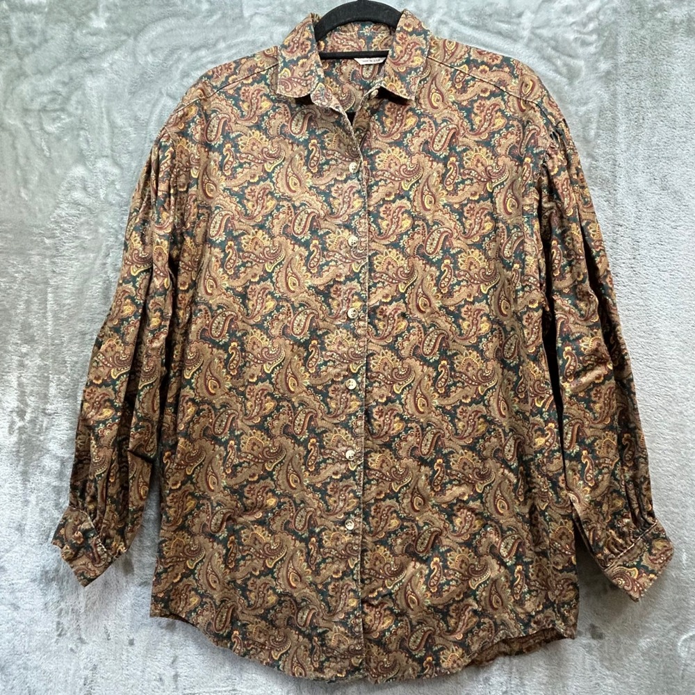 Gotcha Covered Vintage Paisley Button Down Shirt Green Red Gold Women Medium USA